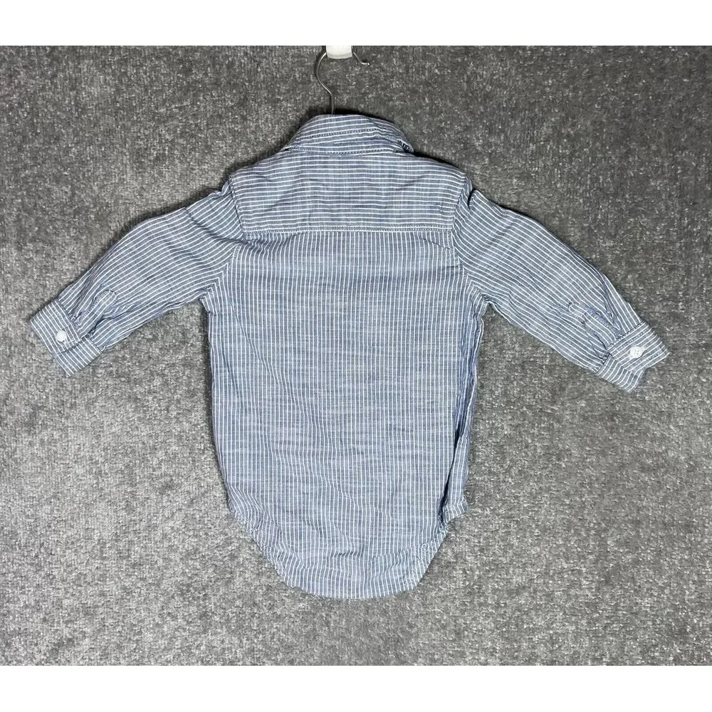 Oshkosh Bgosh Chambray Striped One Piece Boys Size 18M‎ Blue Cotton Long Sleeve